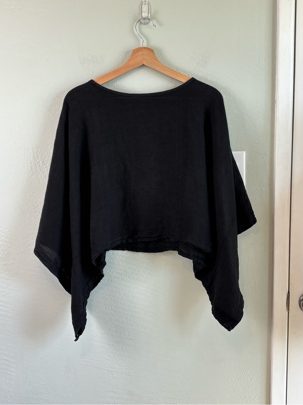 Bundle 2/$30! 100% Linen Black Cropped Poncho Layering Top One Size Fits All